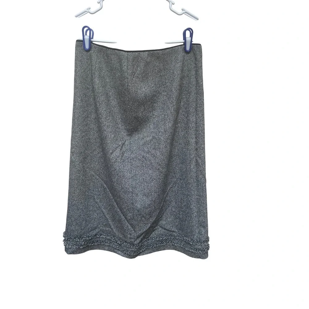 Ann Taylor Stretch Gray Tweed Pencil Skirt with Ruffle Trim Women's